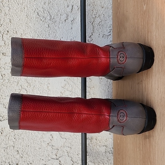 Authentic Gucci Vintage Red and Gray Pebbled Leather Boots Size 40B - Picture 4 of 14